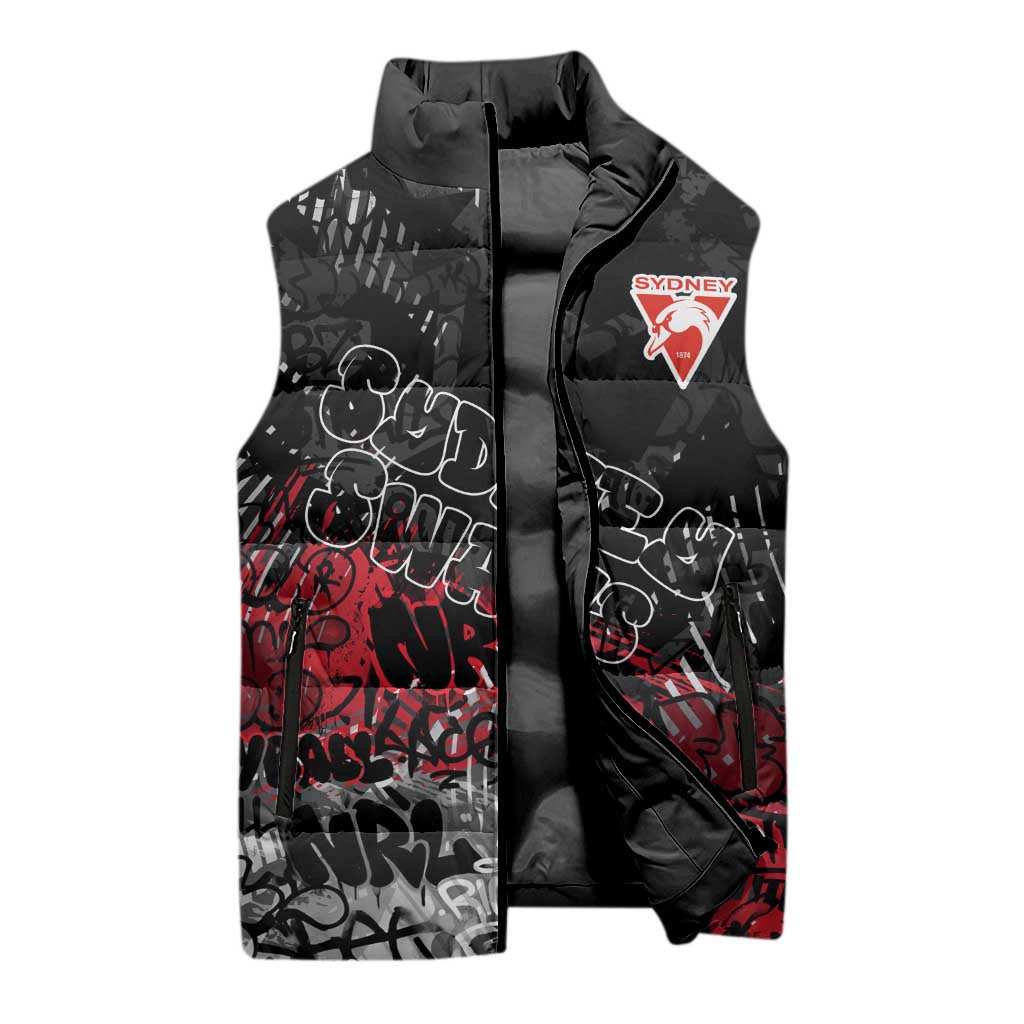 Sydney Swans Sleeveless Puffer Jacket Urban Graffiti Street Art - Bold Abstract Spray Paint