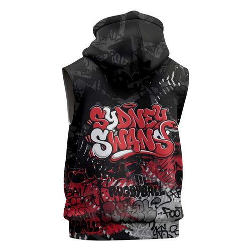 Sydney Swans Sleeveless Zip Hoodie Urban Graffiti Street Art - Bold Abstract Spray Paint