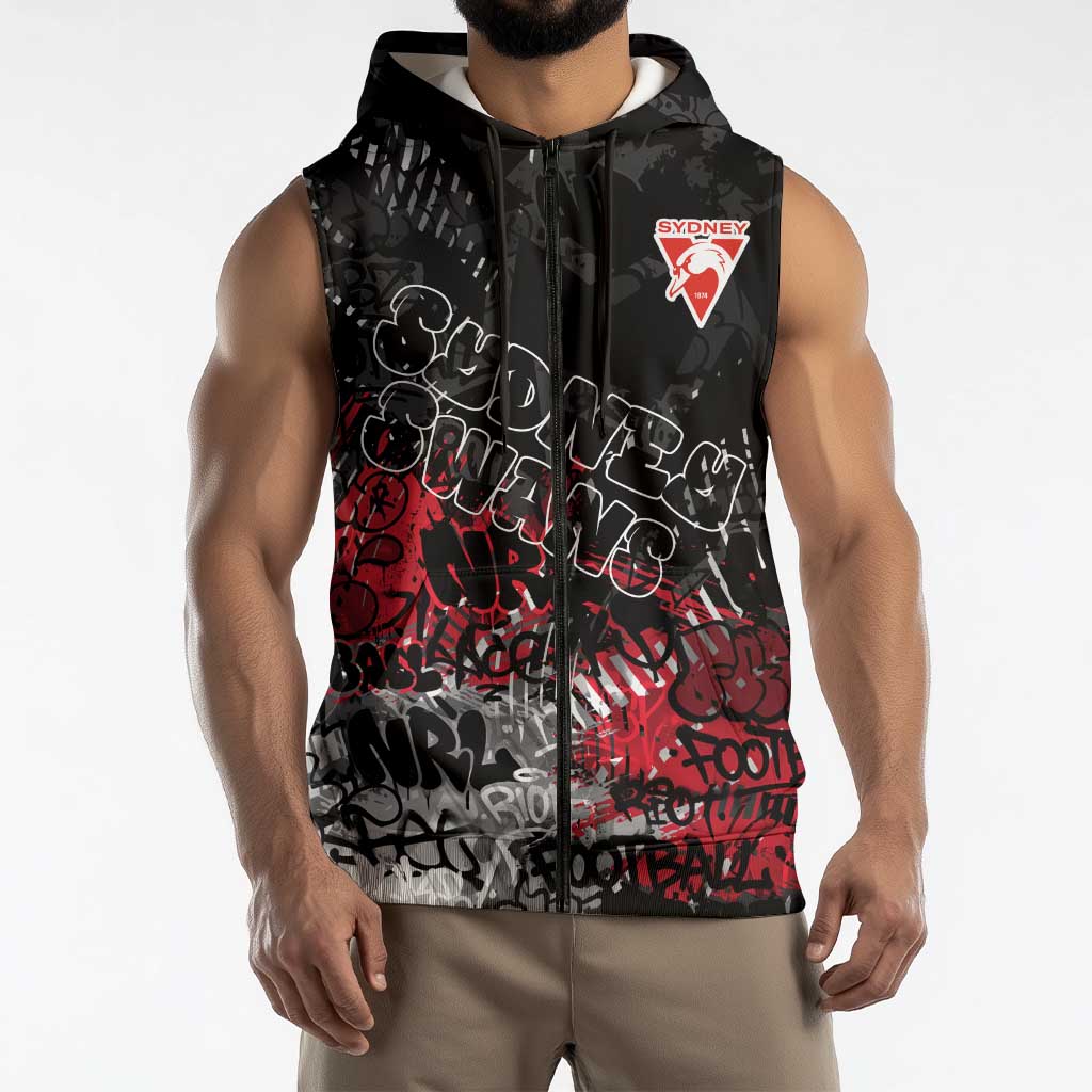 Sydney Swans Sleeveless Zip Hoodie Urban Graffiti Street Art - Bold Abstract Spray Paint