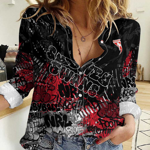 Sydney Swans Women Casual Shirt Urban Graffiti Street Art - Bold Abstract Spray Paint