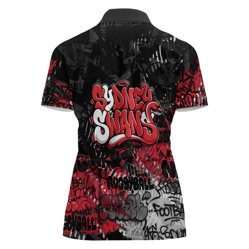 Sydney Swans Women Polo Shirt Urban Graffiti Street Art - Bold Abstract Spray Paint