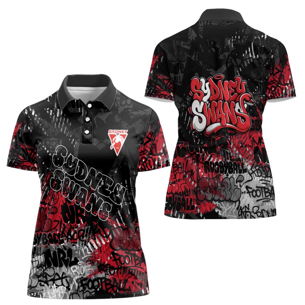 Sydney Swans Women Polo Shirt Urban Graffiti Street Art - Bold Abstract Spray Paint