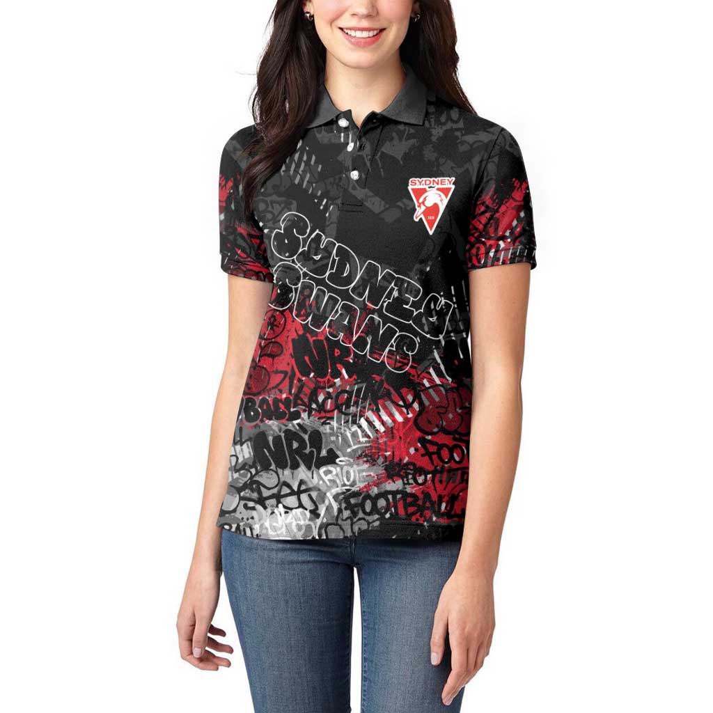Sydney Swans Women Polo Shirt Urban Graffiti Street Art - Bold Abstract Spray Paint