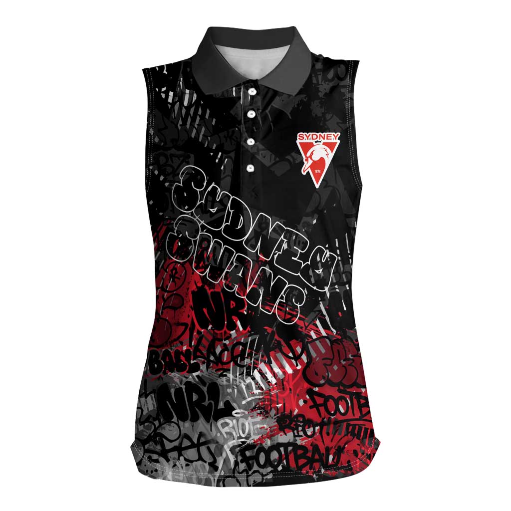 Sydney Swans Women Sleeveless Polo Shirt Urban Graffiti Street Art - Bold Abstract Spray Paint