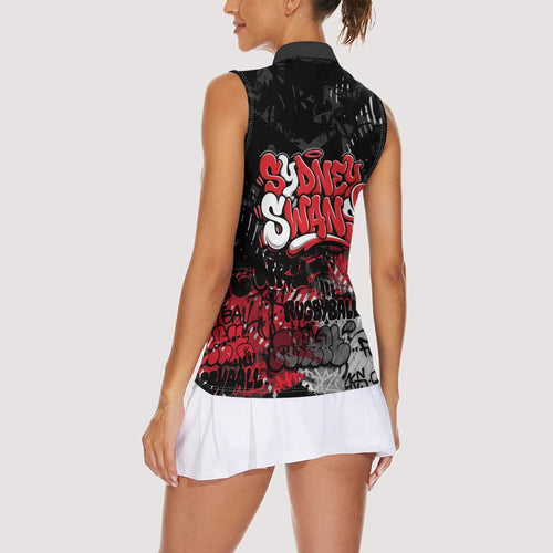 Sydney Swans Women Sleeveless Polo Shirt Urban Graffiti Street Art - Bold Abstract Spray Paint