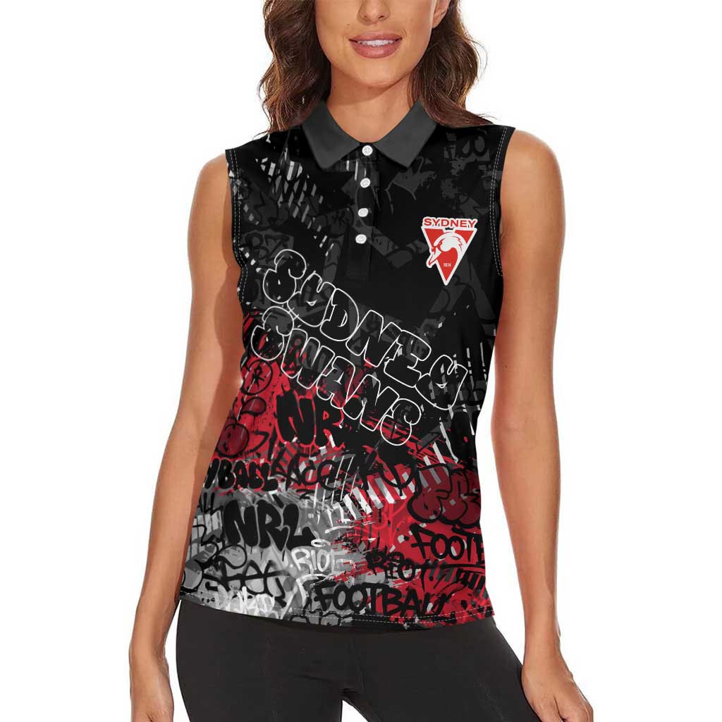 Sydney Swans Women Sleeveless Polo Shirt Urban Graffiti Street Art - Bold Abstract Spray Paint