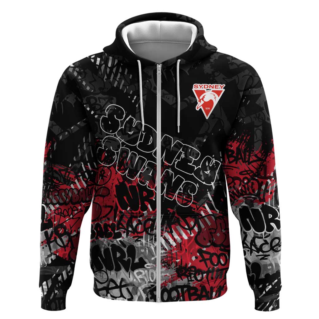 Sydney Swans Zip Hoodie Urban Graffiti Street Art - Bold Abstract Spray Paint