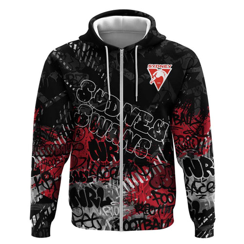 Sydney Swans Zip Hoodie Urban Graffiti Street Art - Bold Abstract Spray Paint