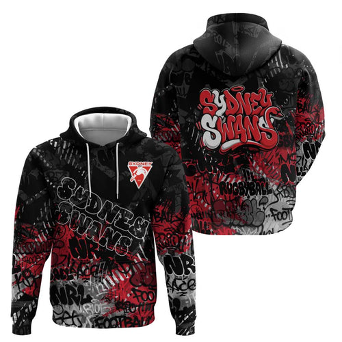 Sydney Swans Zip Hoodie Urban Graffiti Street Art - Bold Abstract Spray Paint