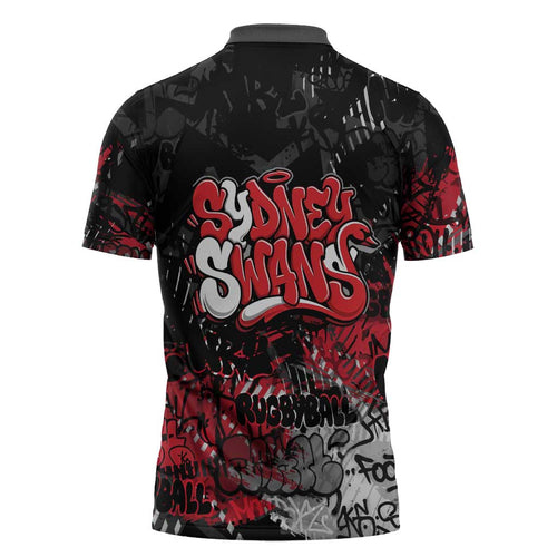 Sydney Swans Zipper Polo Shirt Urban Graffiti Street Art - Bold Abstract Spray Paint