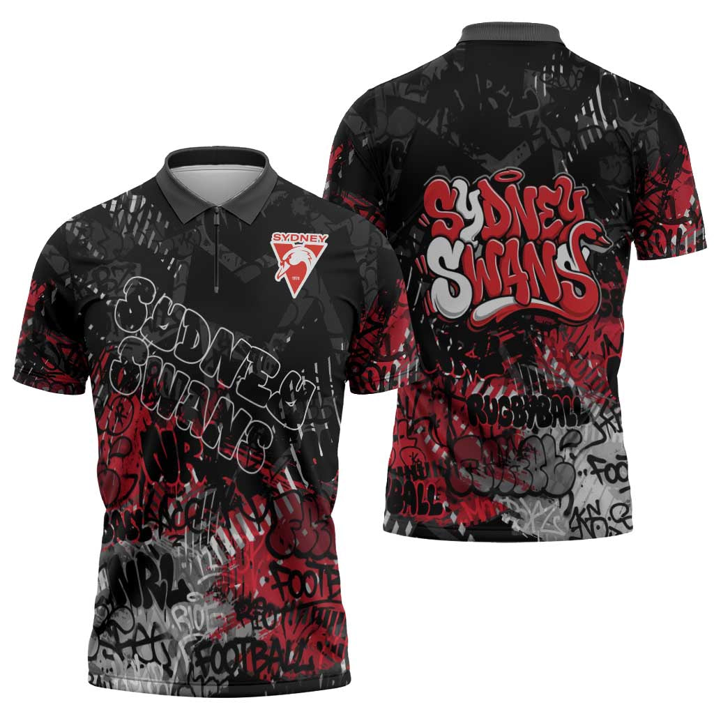 Sydney Swans Zipper Polo Shirt Urban Graffiti Street Art - Bold Abstract Spray Paint