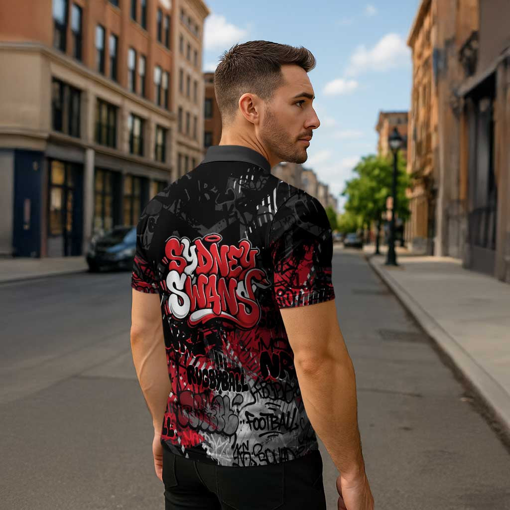 Sydney Swans Zipper Polo Shirt Urban Graffiti Street Art - Bold Abstract Spray Paint