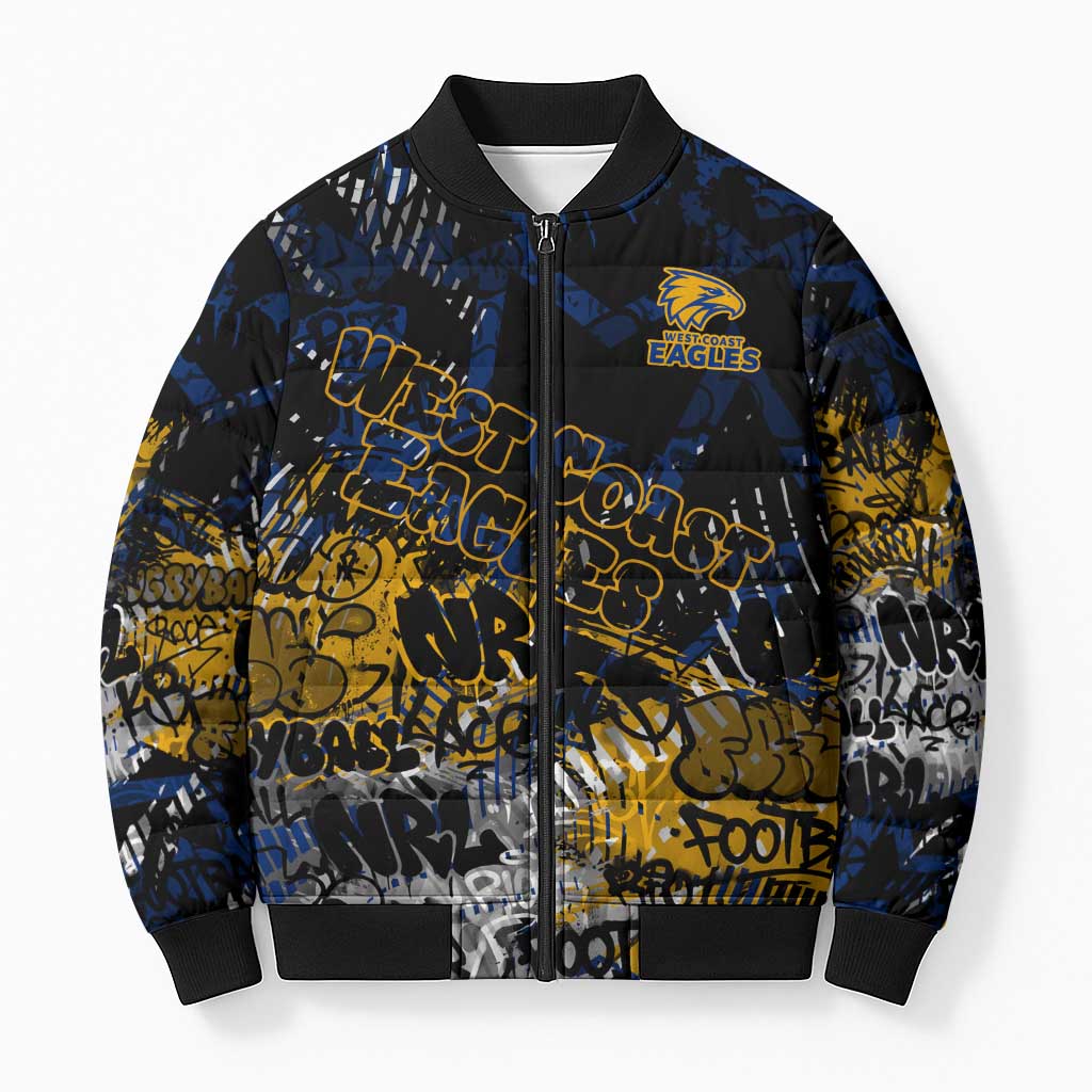 West Coast Eagles Bomber Puffer Jacket Urban Graffiti Street Art - Bold Abstract Spray Paint