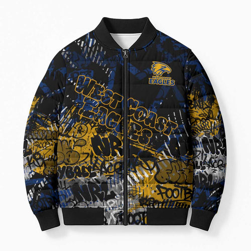 West Coast Eagles Bomber Puffer Jacket Urban Graffiti Street Art - Bold Abstract Spray Paint