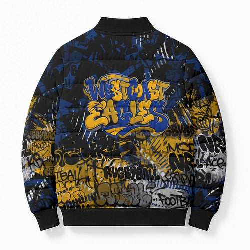 West Coast Eagles Bomber Puffer Jacket Urban Graffiti Street Art - Bold Abstract Spray Paint