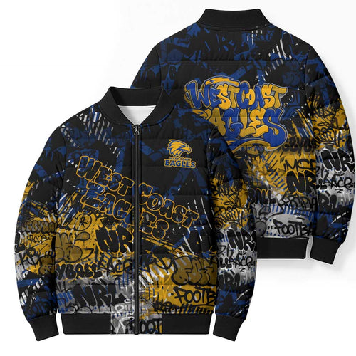 West Coast Eagles Bomber Puffer Jacket Urban Graffiti Street Art - Bold Abstract Spray Paint