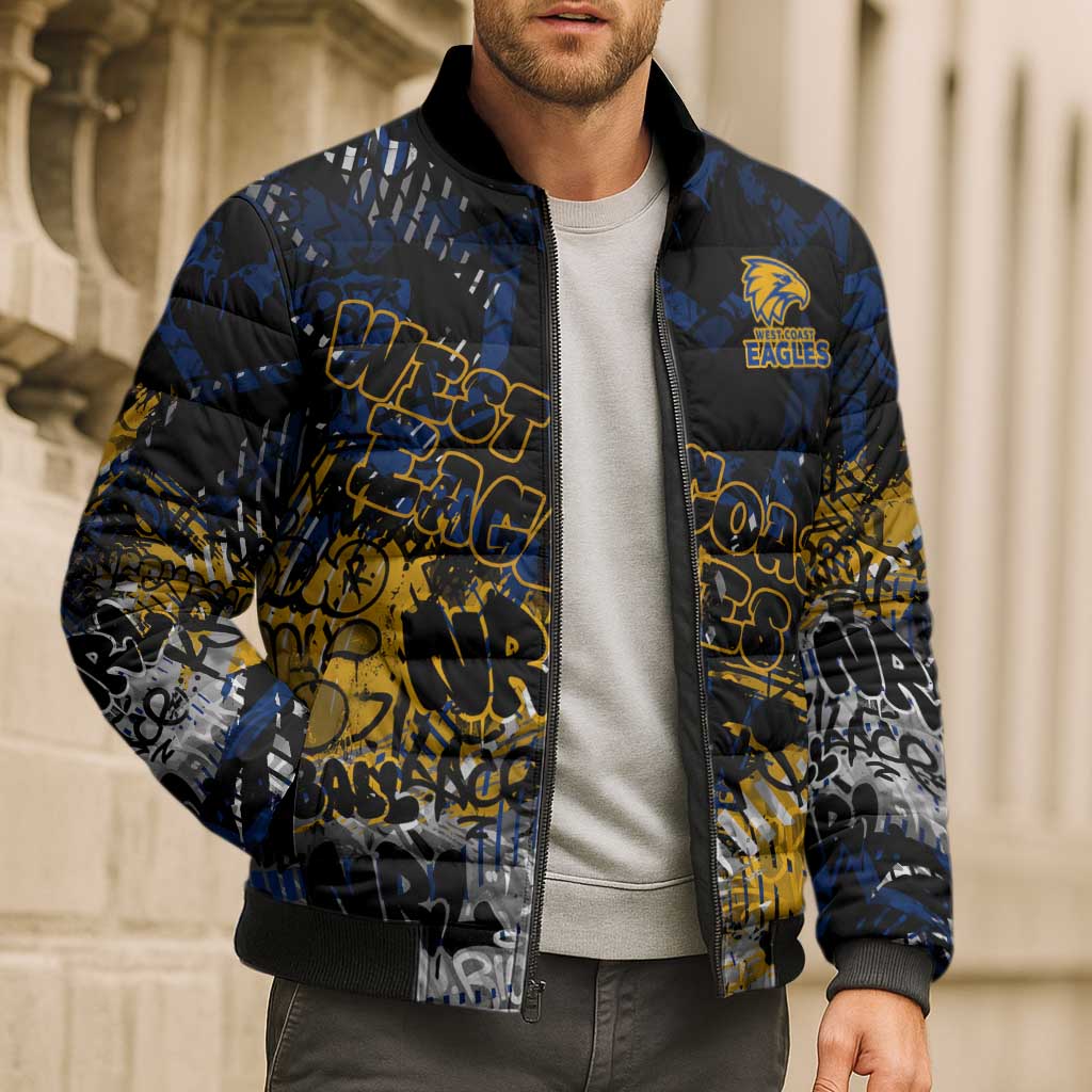 West Coast Eagles Bomber Puffer Jacket Urban Graffiti Street Art - Bold Abstract Spray Paint