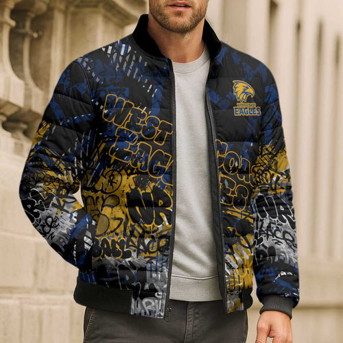 West Coast Eagles Bomber Puffer Jacket Urban Graffiti Street Art - Bold Abstract Spray Paint