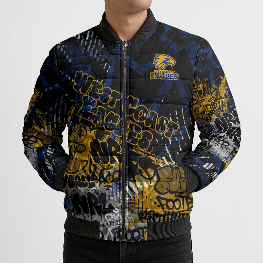 West Coast Eagles Bomber Puffer Jacket Urban Graffiti Street Art - Bold Abstract Spray Paint