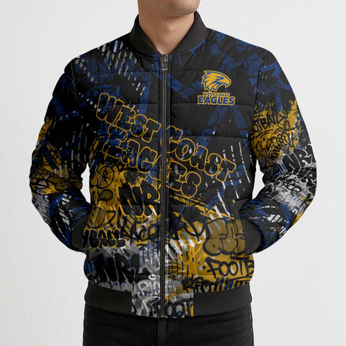 West Coast Eagles Bomber Puffer Jacket Urban Graffiti Street Art - Bold Abstract Spray Paint