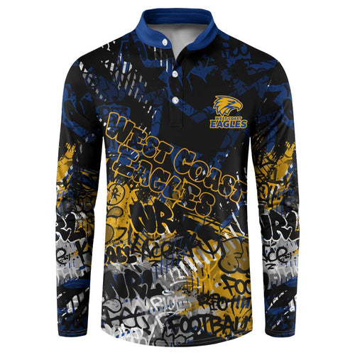 West Coast Eagles Button Sweatshirt Urban Graffiti Street Art - Bold Abstract Spray Paint