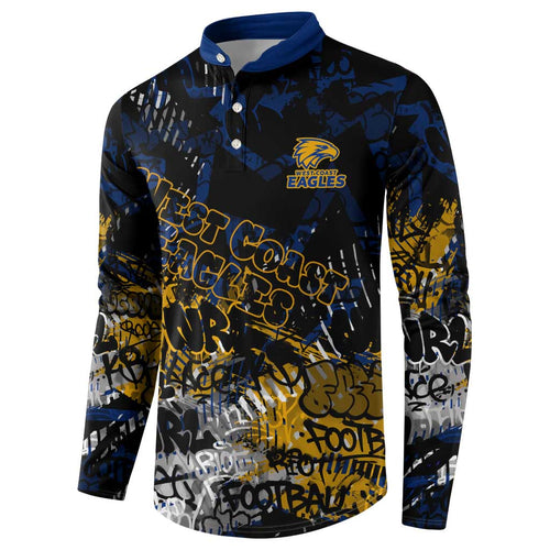 West Coast Eagles Button Sweatshirt Urban Graffiti Street Art - Bold Abstract Spray Paint