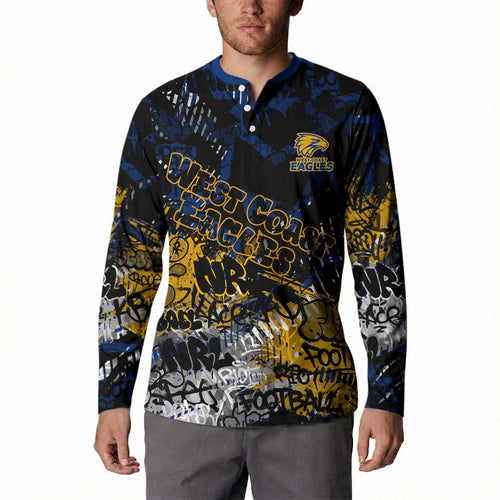 West Coast Eagles Button Sweatshirt Urban Graffiti Street Art - Bold Abstract Spray Paint