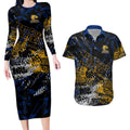 West Coast Eagles Couples Matching Long Sleeve Bodycon Dress and Hawaiian Shirt Urban Graffiti Street Art - Bold Abstract Spray Paint