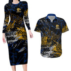 West Coast Eagles Couples Matching Long Sleeve Bodycon Dress and Hawaiian Shirt Urban Graffiti Street Art - Bold Abstract Spray Paint