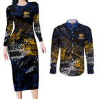 West Coast Eagles Couples Matching Long Sleeve Bodycon Dress and Long Sleeve Button Shirt Urban Graffiti Street Art - Bold Abstract Spray Paint