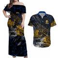West Coast Eagles Couples Matching Off Shoulder Maxi Dress and Hawaiian Shirt Urban Graffiti Street Art - Bold Abstract Spray Paint
