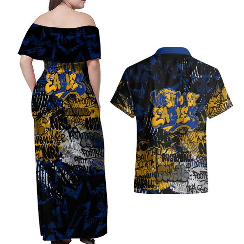 West Coast Eagles Couples Matching Off Shoulder Maxi Dress and Hawaiian Shirt Urban Graffiti Street Art - Bold Abstract Spray Paint
