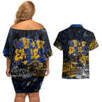 West Coast Eagles Couples Matching Off Shoulder Short Dress and Hawaiian Shirt Urban Graffiti Street Art - Bold Abstract Spray Paint