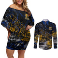 West Coast Eagles Couples Matching Off Shoulder Short Dress and Long Sleeve Button Shirt Urban Graffiti Street Art - Bold Abstract Spray Paint