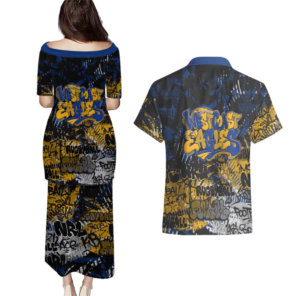 West Coast Eagles Couples Matching Puletasi and Hawaiian Shirt Urban Graffiti Street Art - Bold Abstract Spray Paint