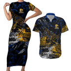 West Coast Eagles Couples Matching Short Sleeve Bodycon Dress and Hawaiian Shirt Urban Graffiti Street Art - Bold Abstract Spray Paint