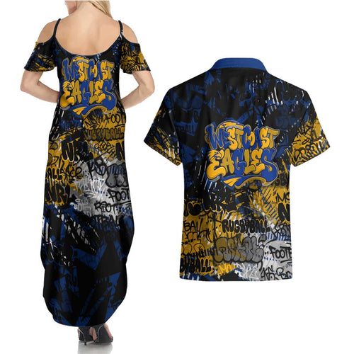 West Coast Eagles Couples Matching Summer Maxi Dress and Hawaiian Shirt Urban Graffiti Street Art - Bold Abstract Spray Paint