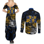 West Coast Eagles Couples Matching Summer Maxi Dress and Long Sleeve Button Shirt Urban Graffiti Street Art - Bold Abstract Spray Paint
