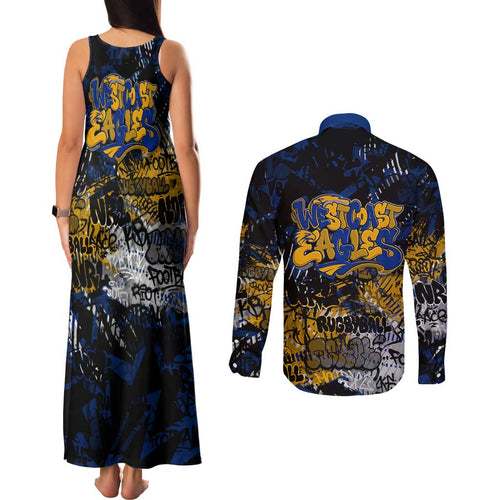 West Coast Eagles Couples Matching Tank Maxi Dress and Long Sleeve Button Shirt Urban Graffiti Street Art - Bold Abstract Spray Paint