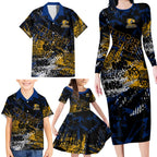 West Coast Eagles Family Matching Long Sleeve Bodycon Dress and Hawaiian Shirt Urban Graffiti Street Art - Bold Abstract Spray Paint