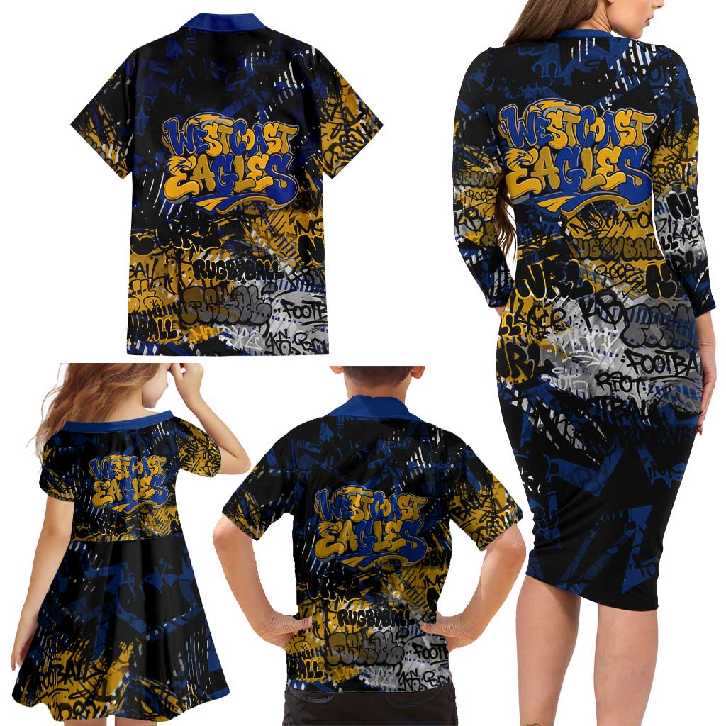 West Coast Eagles Family Matching Long Sleeve Bodycon Dress and Hawaiian Shirt Urban Graffiti Street Art - Bold Abstract Spray Paint