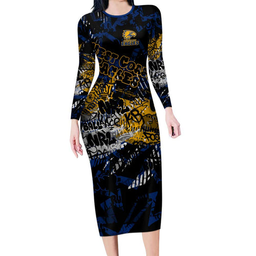 West Coast Eagles Family Matching Long Sleeve Bodycon Dress and Hawaiian Shirt Urban Graffiti Street Art - Bold Abstract Spray Paint