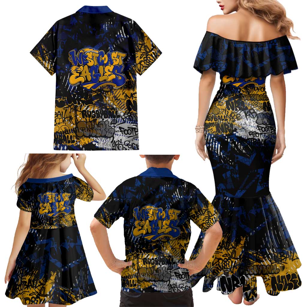 West Coast Eagles Family Matching Mermaid Dress and Hawaiian Shirt Urban Graffiti Street Art - Bold Abstract Spray Paint