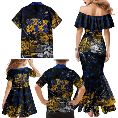 West Coast Eagles Family Matching Mermaid Dress and Hawaiian Shirt Urban Graffiti Street Art - Bold Abstract Spray Paint