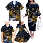 West Coast Eagles Family Matching Off The Shoulder Long Sleeve Dress and Hawaiian Shirt Urban Graffiti Street Art - Bold Abstract Spray Paint