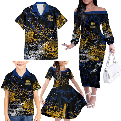 West Coast Eagles Family Matching Off The Shoulder Long Sleeve Dress and Hawaiian Shirt Urban Graffiti Street Art - Bold Abstract Spray Paint