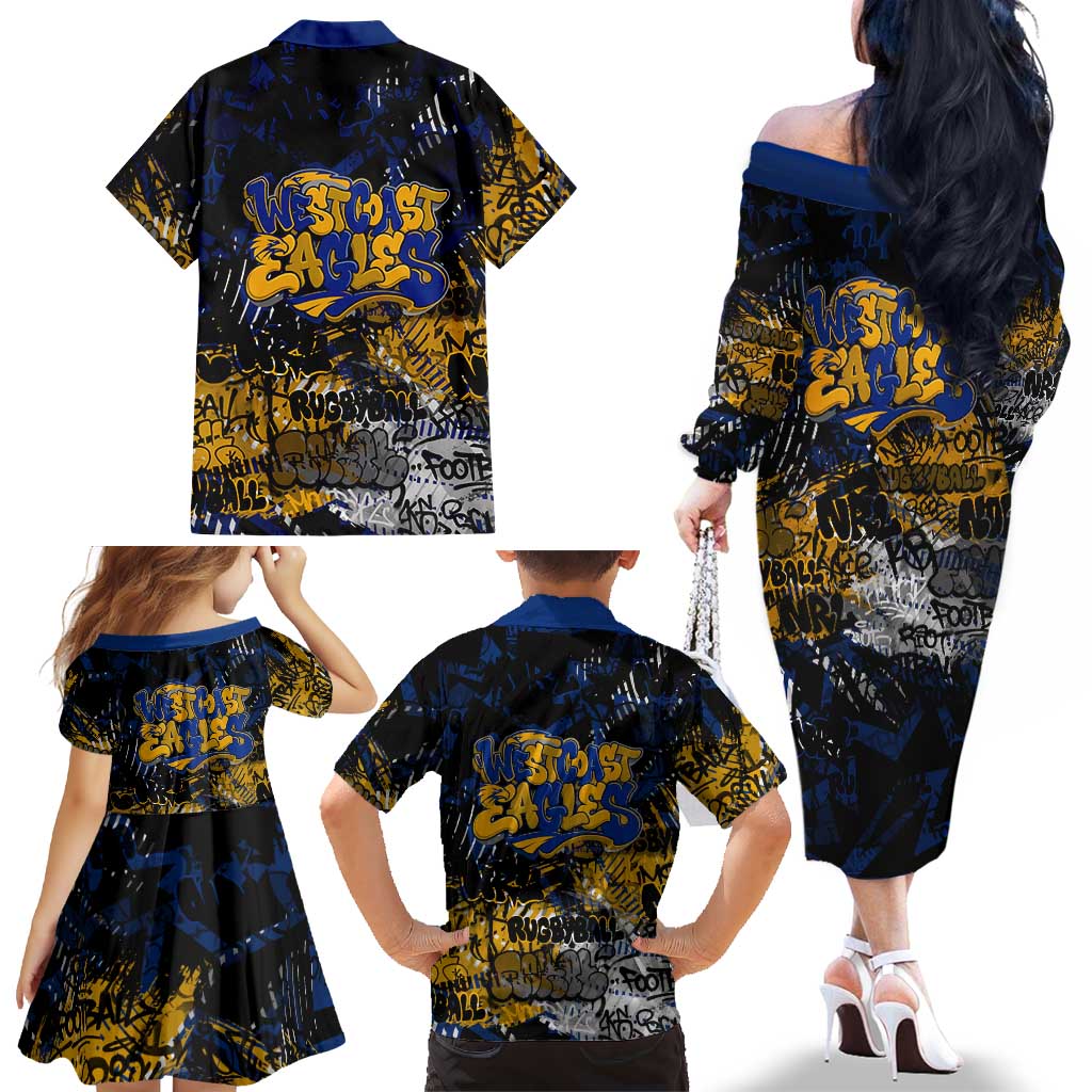 West Coast Eagles Family Matching Off The Shoulder Long Sleeve Dress and Hawaiian Shirt Urban Graffiti Street Art - Bold Abstract Spray Paint