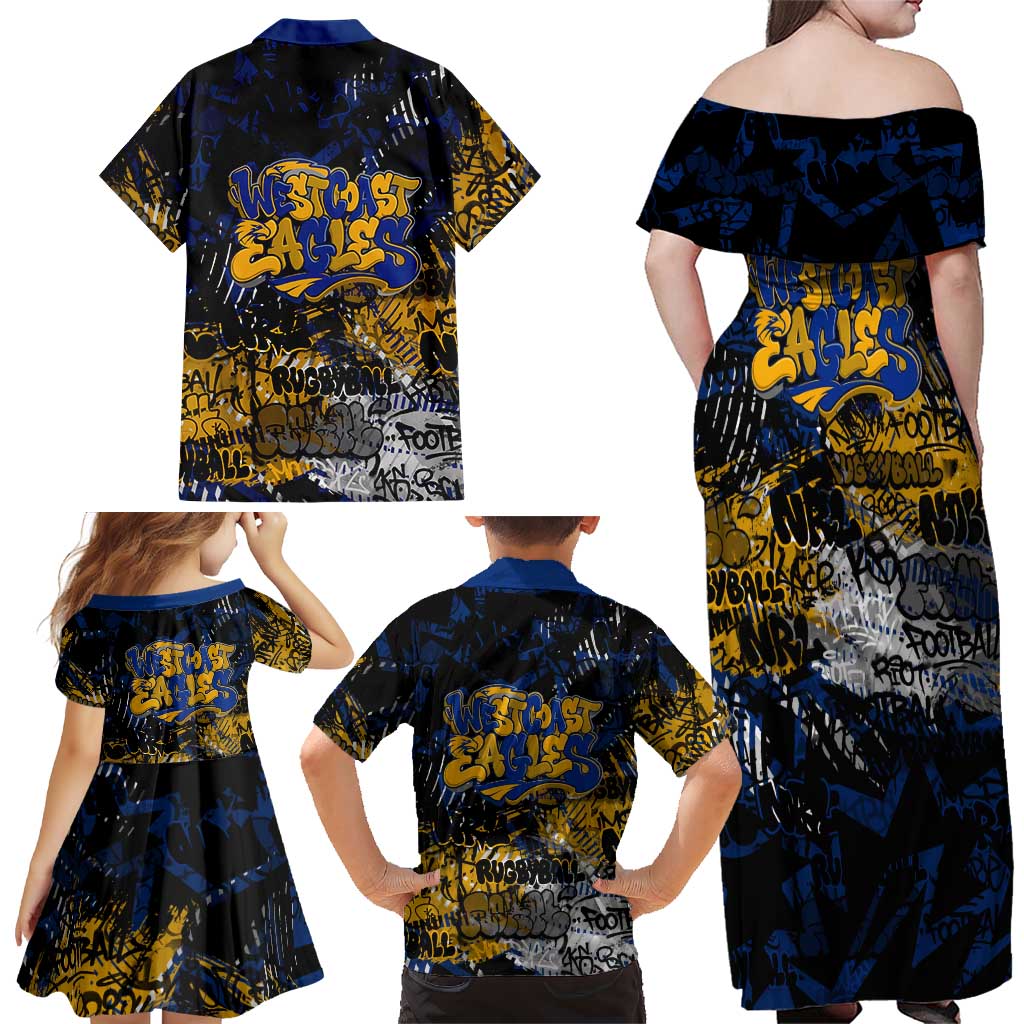 West Coast Eagles Family Matching Off Shoulder Maxi Dress and Hawaiian Shirt Urban Graffiti Street Art - Bold Abstract Spray Paint