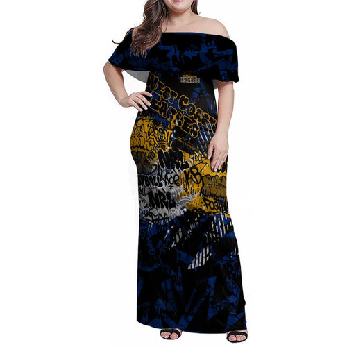 West Coast Eagles Family Matching Off Shoulder Maxi Dress and Hawaiian Shirt Urban Graffiti Street Art - Bold Abstract Spray Paint