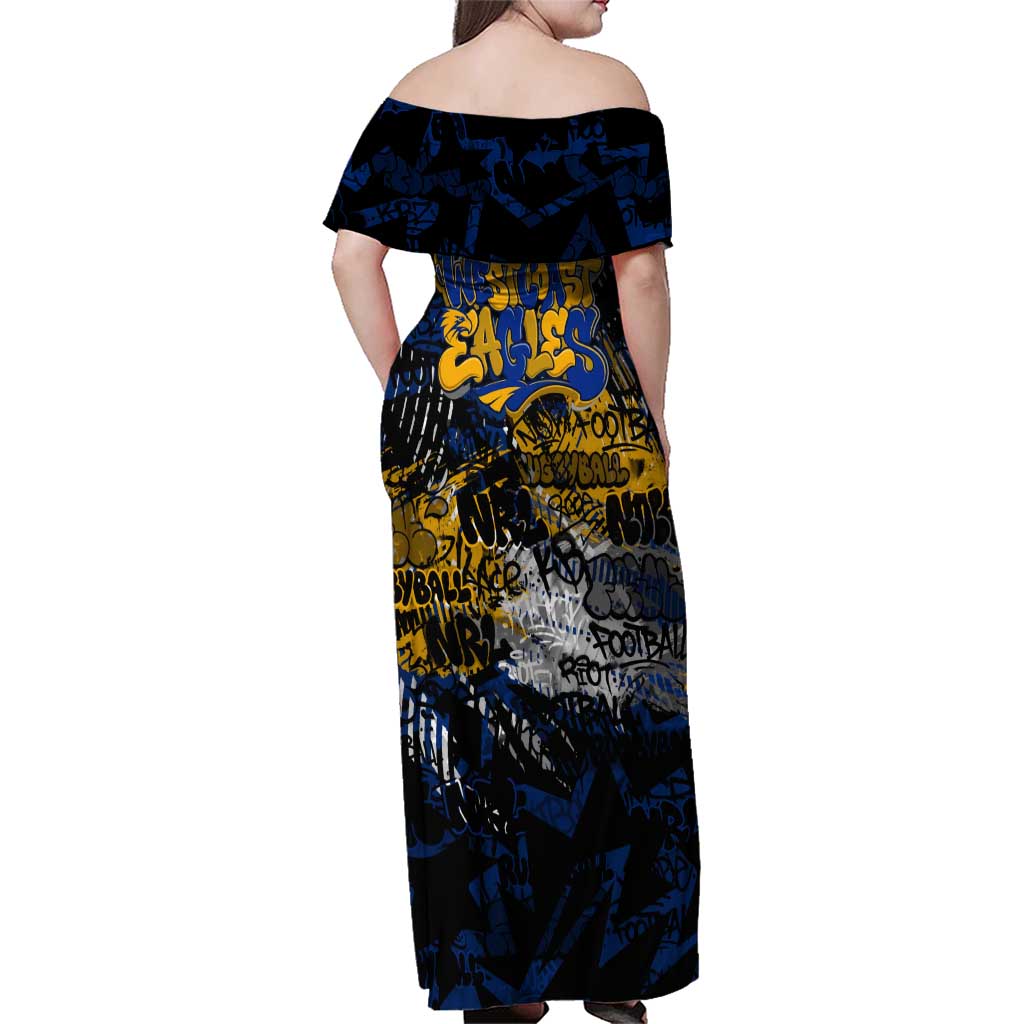 West Coast Eagles Family Matching Off Shoulder Maxi Dress and Hawaiian Shirt Urban Graffiti Street Art - Bold Abstract Spray Paint